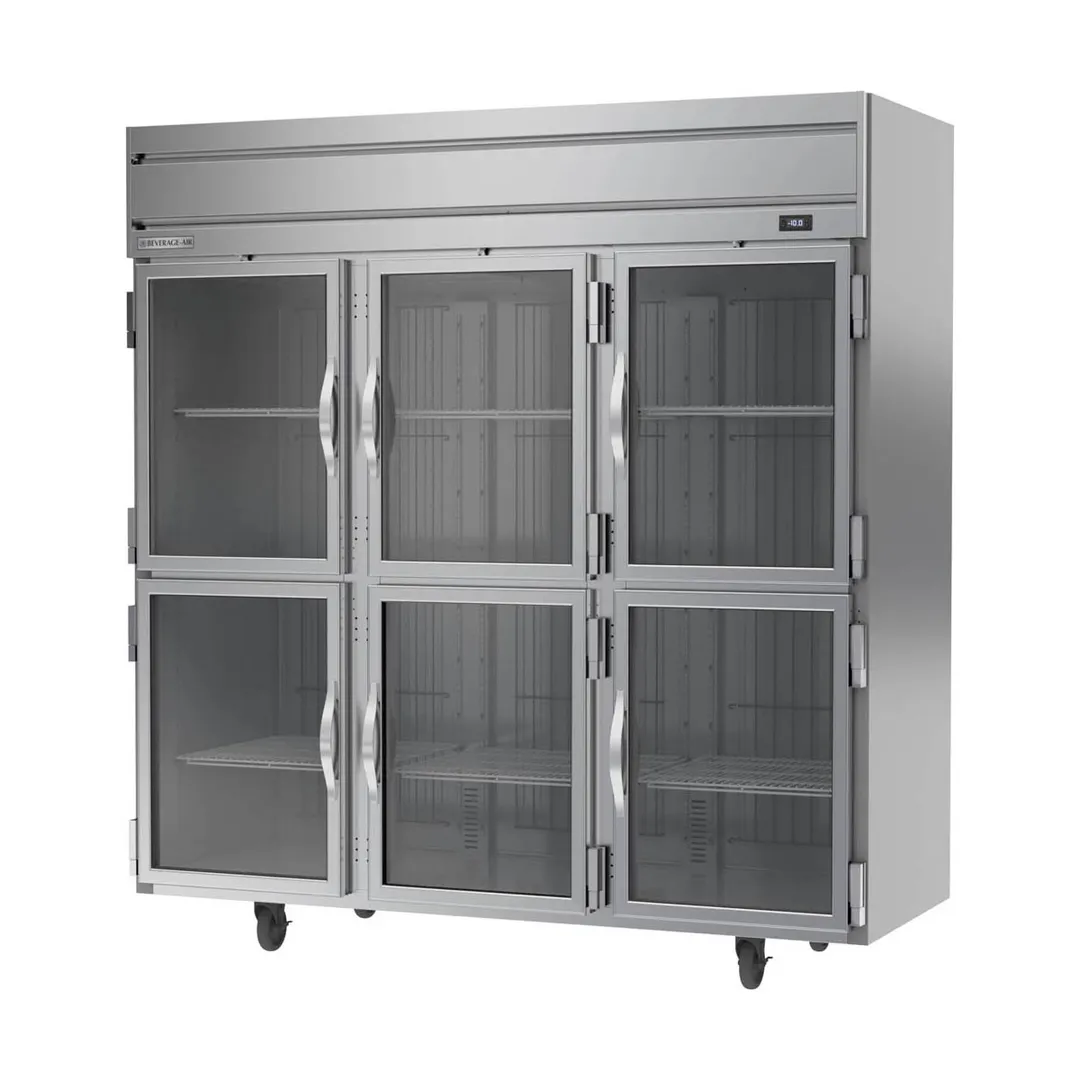 Beverage Air HF3HC-1HG 78" 3-Section Reach-In Freezer, 6 Half Glass Doors, Top Mount, 69.1 cu. ft., Stainless Steel Front