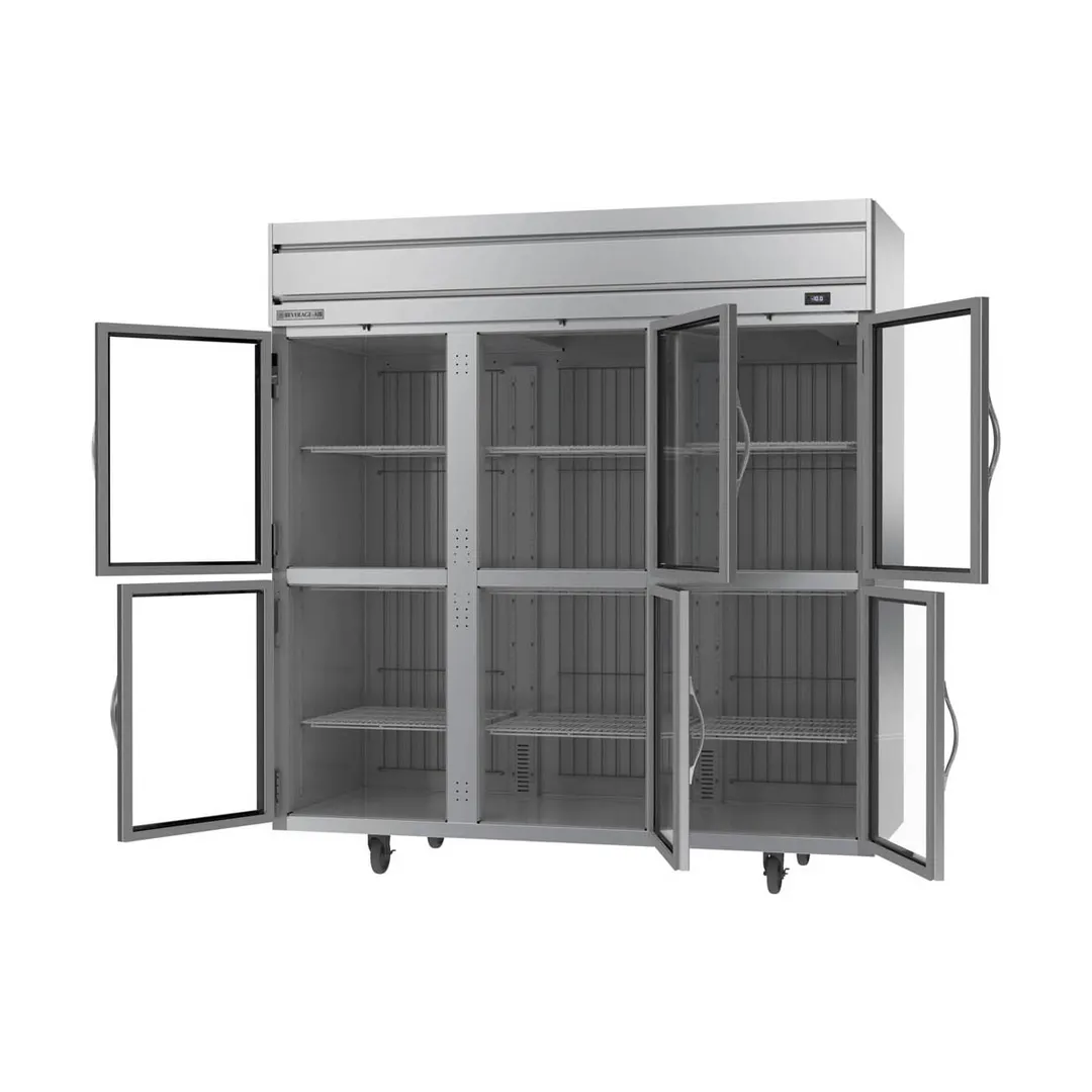 Beverage Air HF3HC-1HG 78" 3-Section Reach-In Freezer, 6 Half Glass Doors, Top Mount, 69.1 cu. ft., Stainless Steel Front