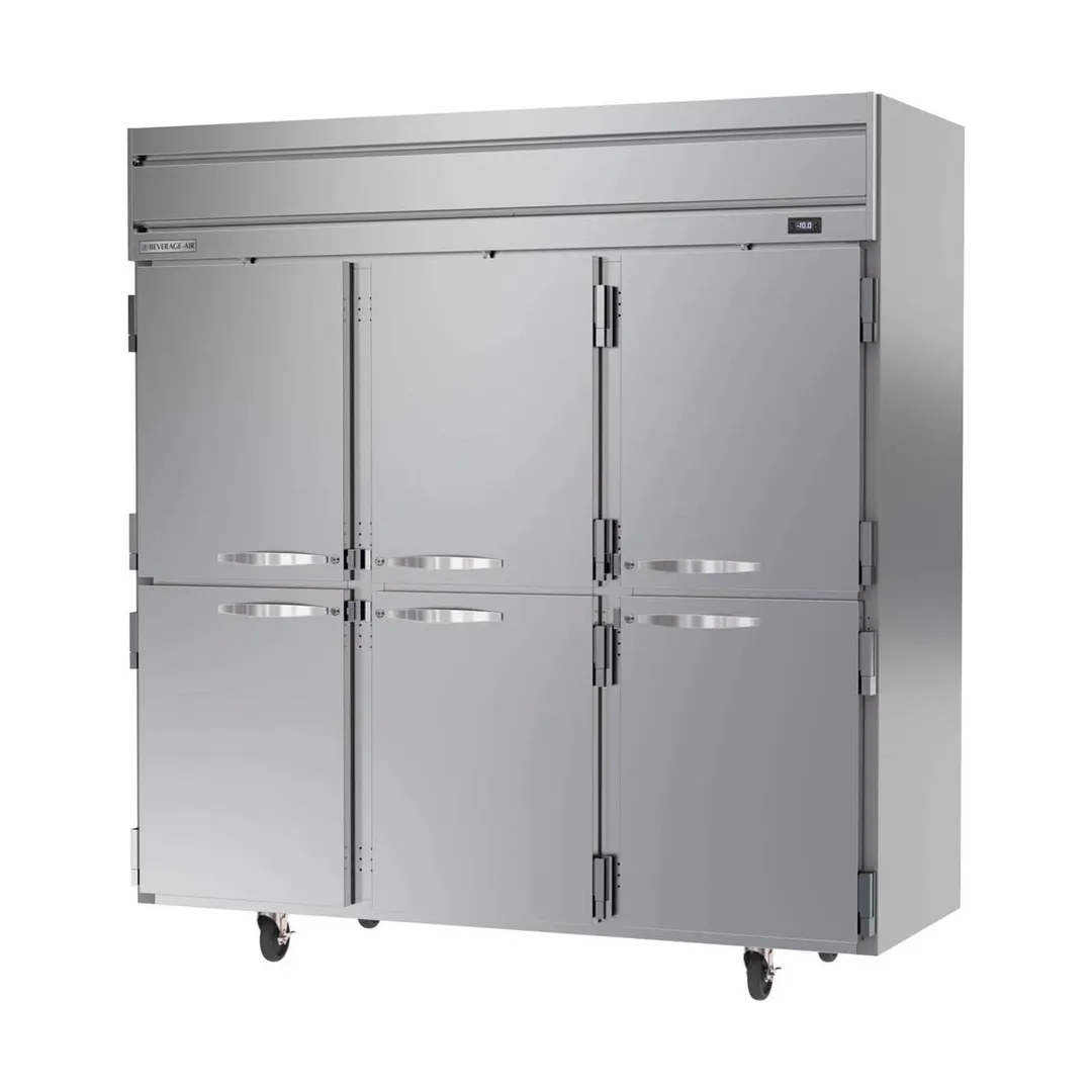Beverage Air HF3HC-1HS 78" 3-Section Reach-In Freezer, 6 Half Solid Doors, Top Mount, 69.1 cu. ft., Stainless Steel Front