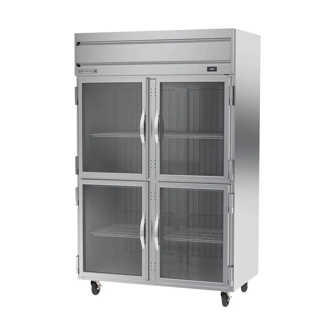 Beverage Air HFP2HC-1HG 52" 4-Half Glass Door 2-Section Reach-In Freezer, Top Mount, 46.29 cu. ft., Stainless Steel