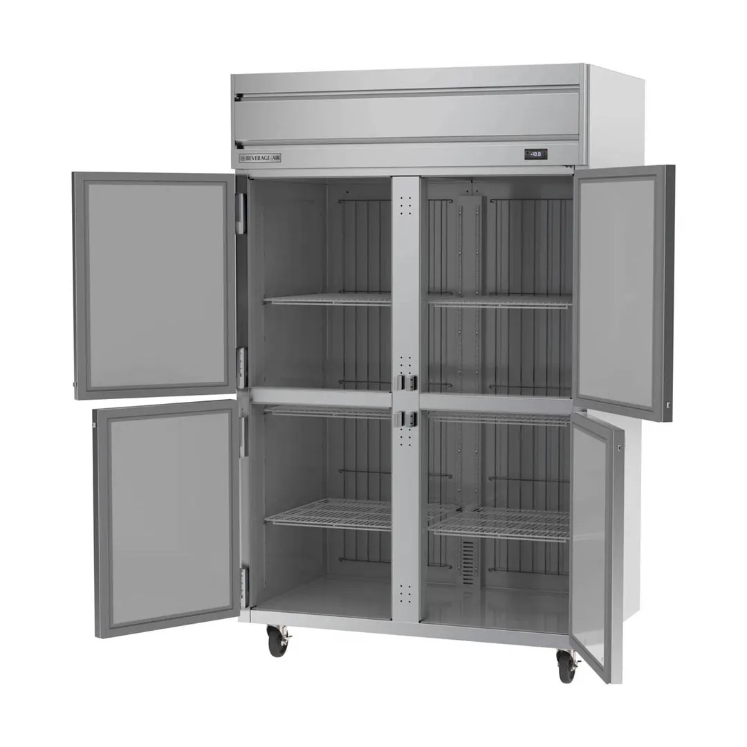 Beverage Air HFP2HC-1HS 52" 4-Half Solid Door 2-Section Reach-In Freezer, Top Mount, 45.2 cu. ft., Stainless Steel