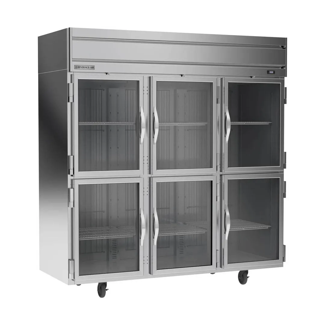 Beverage Air HFP3HC-1HG 78" 3-Section Reach-In Freezer, 6 Half Glass Doors, Top Mount, 69.1 cu. ft., Stainless Steel