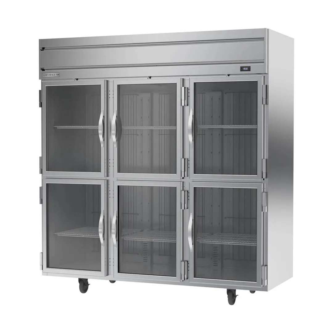 Beverage Air HFP3HC-1HG 78" 3-Section Reach-In Freezer, 6 Half Glass Doors, Top Mount, 69.1 cu. ft., Stainless Steel
