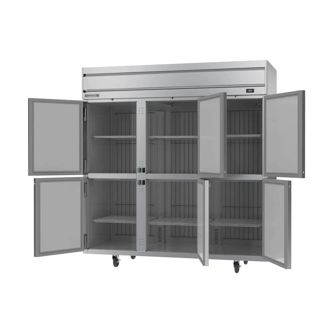 Beverage Air HFP3HC-1HS 78" 3-Section Reach-In Freezer, 6 Half Solid Doors, Top Mount, 69.1 cu. ft., Stainless Steel