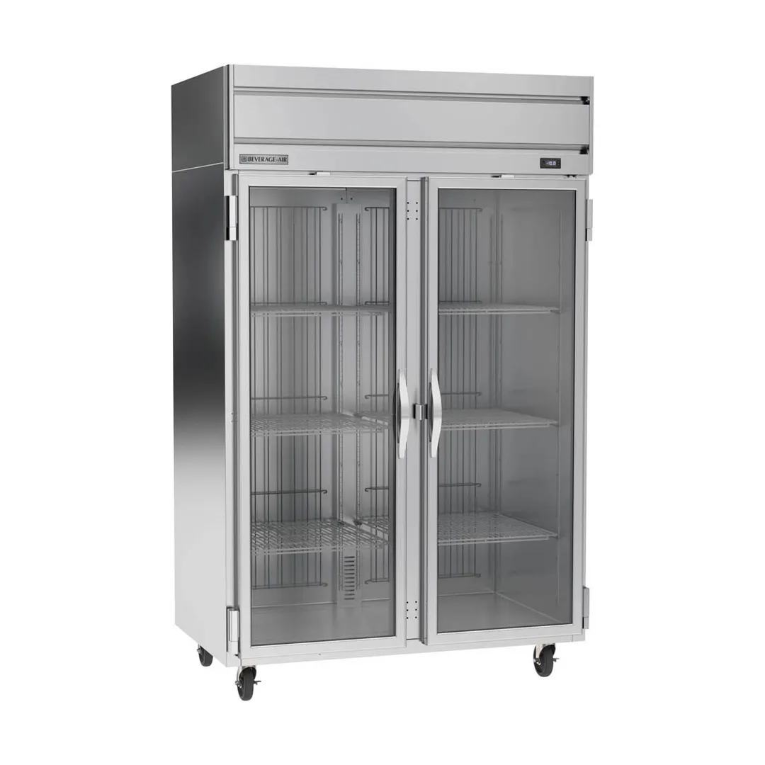Beverage Air HFPS2HC-1G 52" 2-Section Glass Door Reach-In Freezer, Top Mounted, 46.29 cu. ft., Stainless Steel