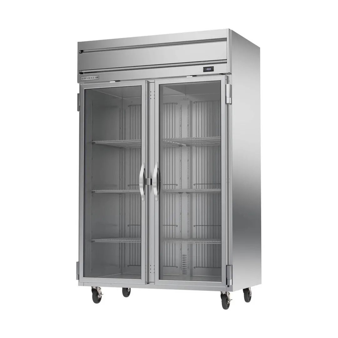 Beverage Air HFPS2HC-1G 52" 2-Section Glass Door Reach-In Freezer, Top Mounted, 46.29 cu. ft., Stainless Steel