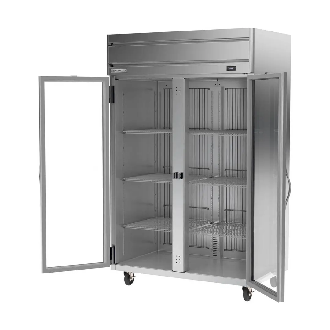 Beverage Air HFPS2HC-1G 52" 2-Section Glass Door Reach-In Freezer, Top Mounted, 46.29 cu. ft., Stainless Steel