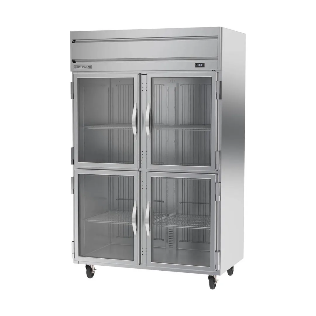 Beverage Air HFPS2HC-1HG 52" 4-Half Glass Door 2-Section Reach-In Freezer, Top Mounted, 46.29 cu. ft., Stainless Steel