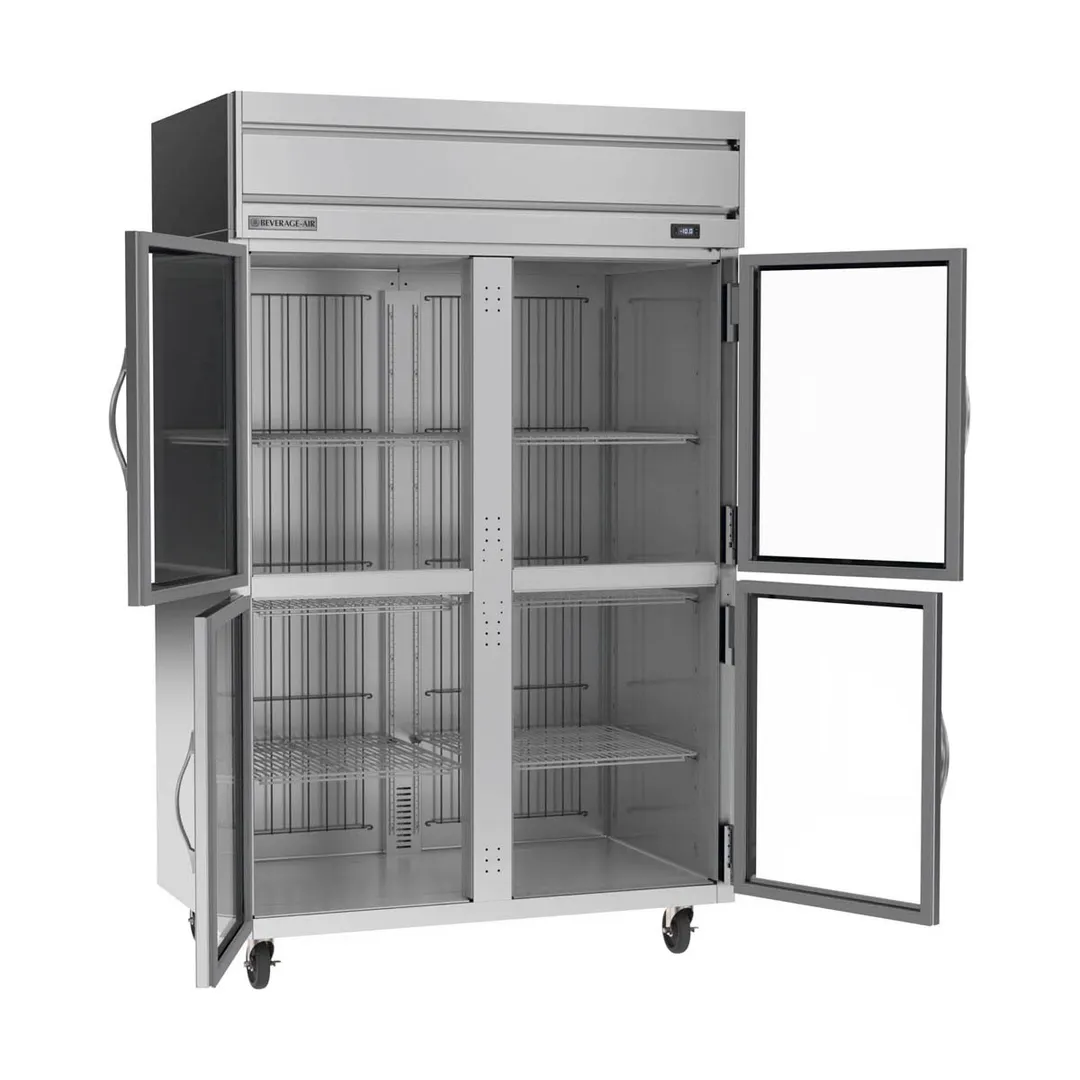 Beverage Air HFPS2HC-1HG 52" 4-Half Glass Door 2-Section Reach-In Freezer, Top Mounted, 46.29 cu. ft., Stainless Steel