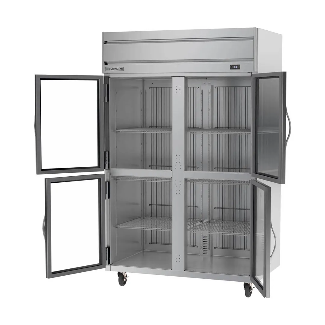 Beverage Air HFPS2HC-1HG 52" 4-Half Glass Door 2-Section Reach-In Freezer, Top Mounted, 46.29 cu. ft., Stainless Steel