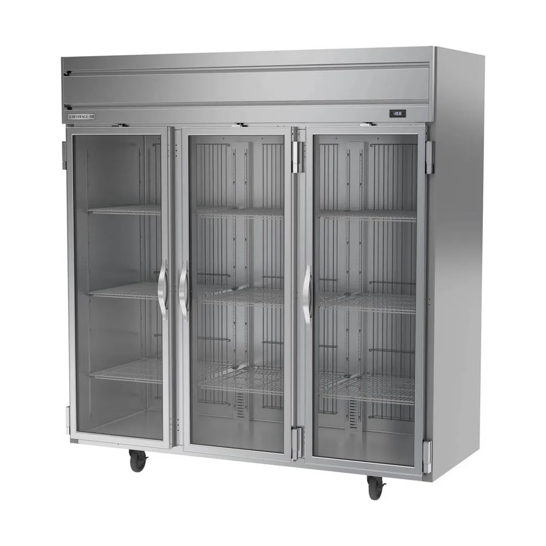 Beverage Air HFPS3HC-1G 78" 3-Glass Door Reach-In Freezer, Top Mounted, 69.1 cu. ft., Stainless Steel