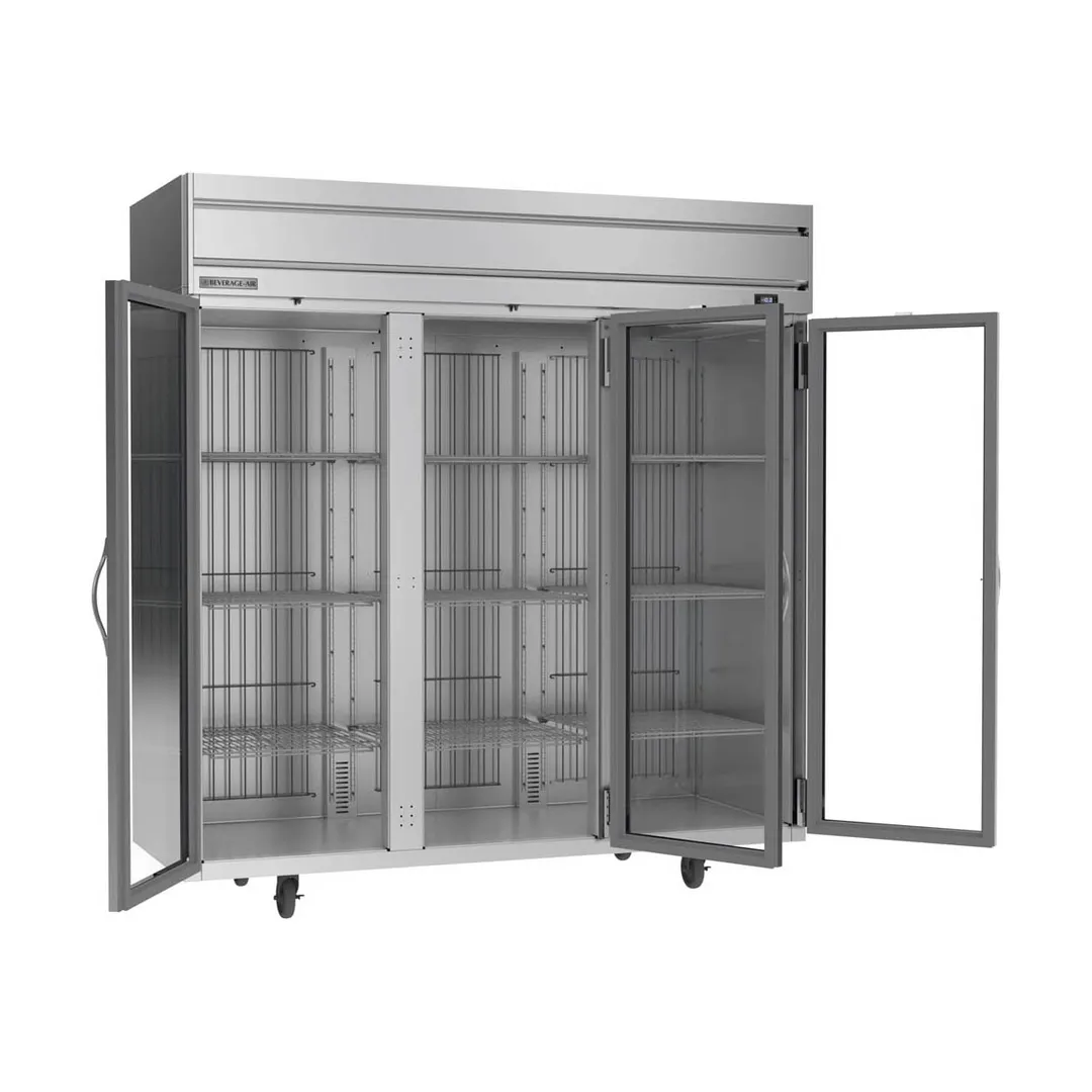 Beverage Air HFPS3HC-1G 78" 3-Glass Door Reach-In Freezer, Top Mounted, 69.1 cu. ft., Stainless Steel