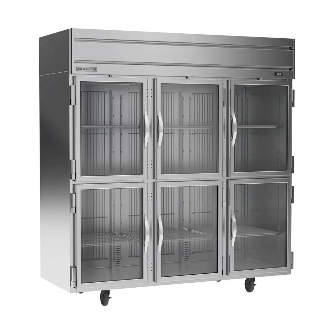 Beverage Air HFPS3HC-1HG 78" 3-Section Reach-In Freezer, 6 Half Glass Doors, Top Mounted, 69.1 cu. ft., Stainless Steel