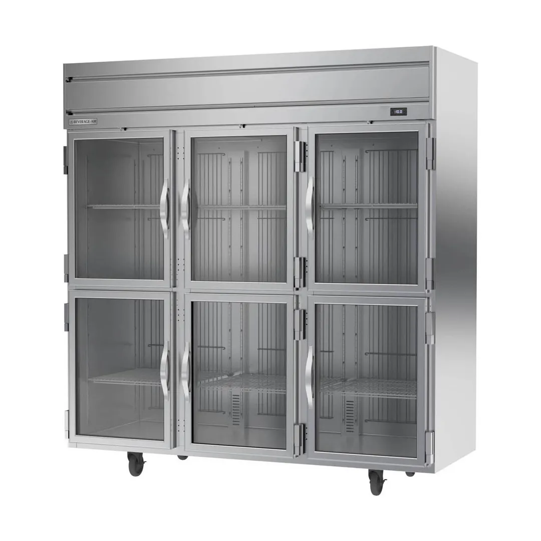 Beverage Air HFPS3HC-1HG 78" 3-Section Reach-In Freezer, 6 Half Glass Doors, Top Mounted, 69.1 cu. ft., Stainless Steel