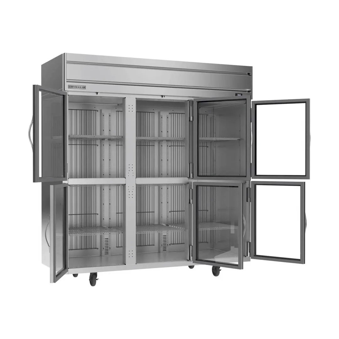 Beverage Air HFPS3HC-1HG 78" 3-Section Reach-In Freezer, 6 Half Glass Doors, Top Mounted, 69.1 cu. ft., Stainless Steel