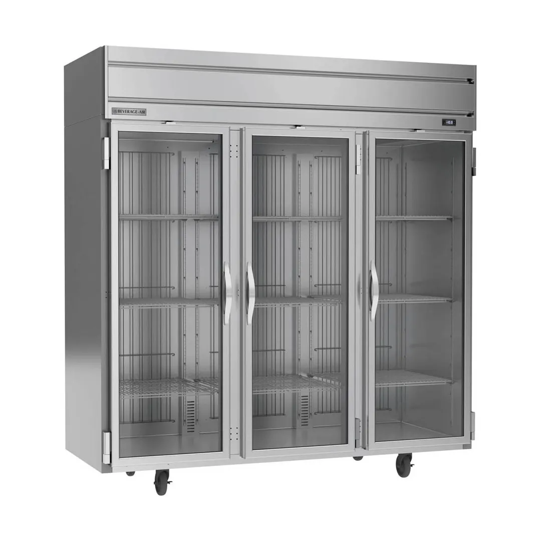 Beverage Air HFS3HC-1G 78" 3-Glass Door Reach-In Freezer, Top Mount, 69.1 cu. ft., Stainless Steel Front