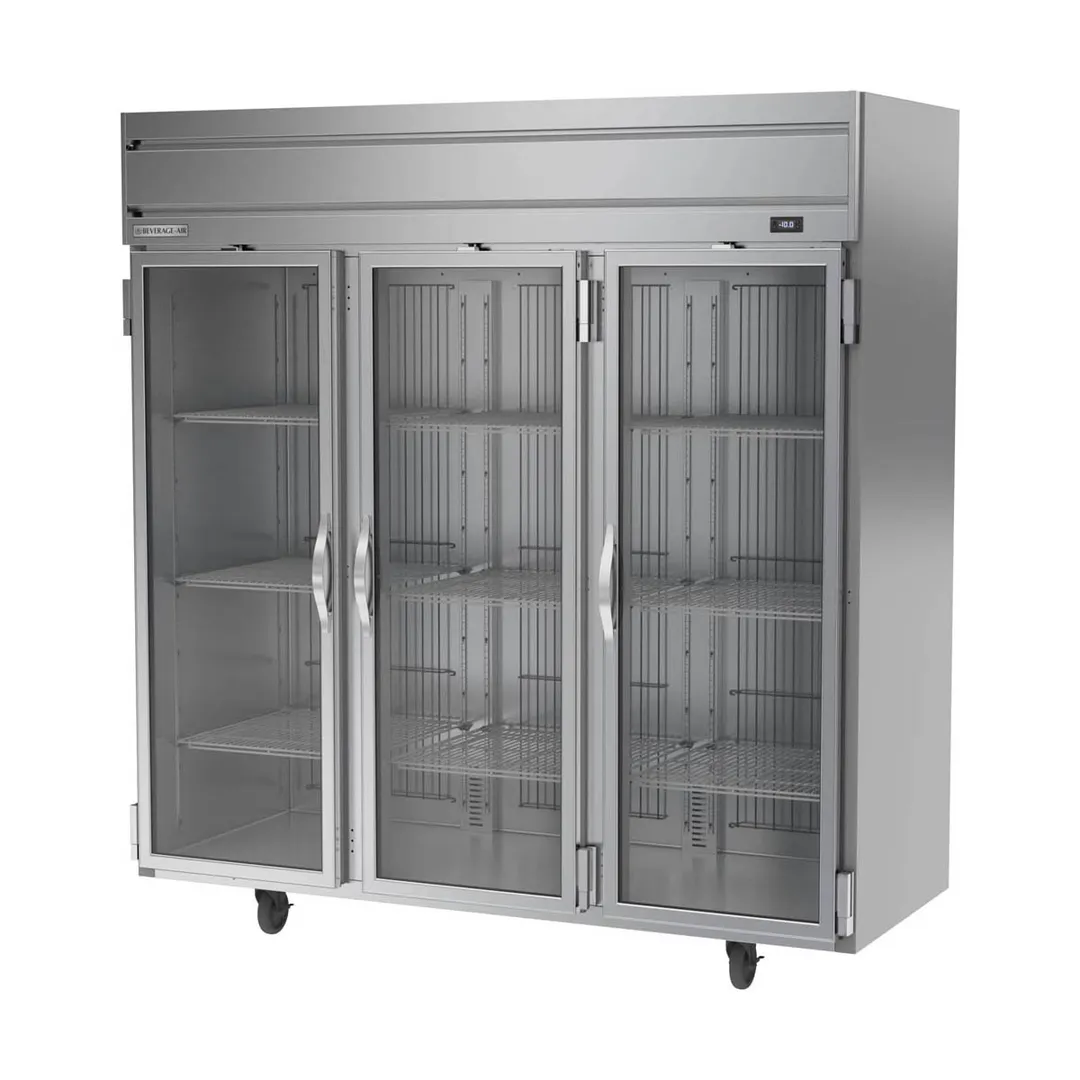 Beverage Air HFS3HC-1G 78" 3-Glass Door Reach-In Freezer, Top Mount, 69.1 cu. ft., Stainless Steel Front