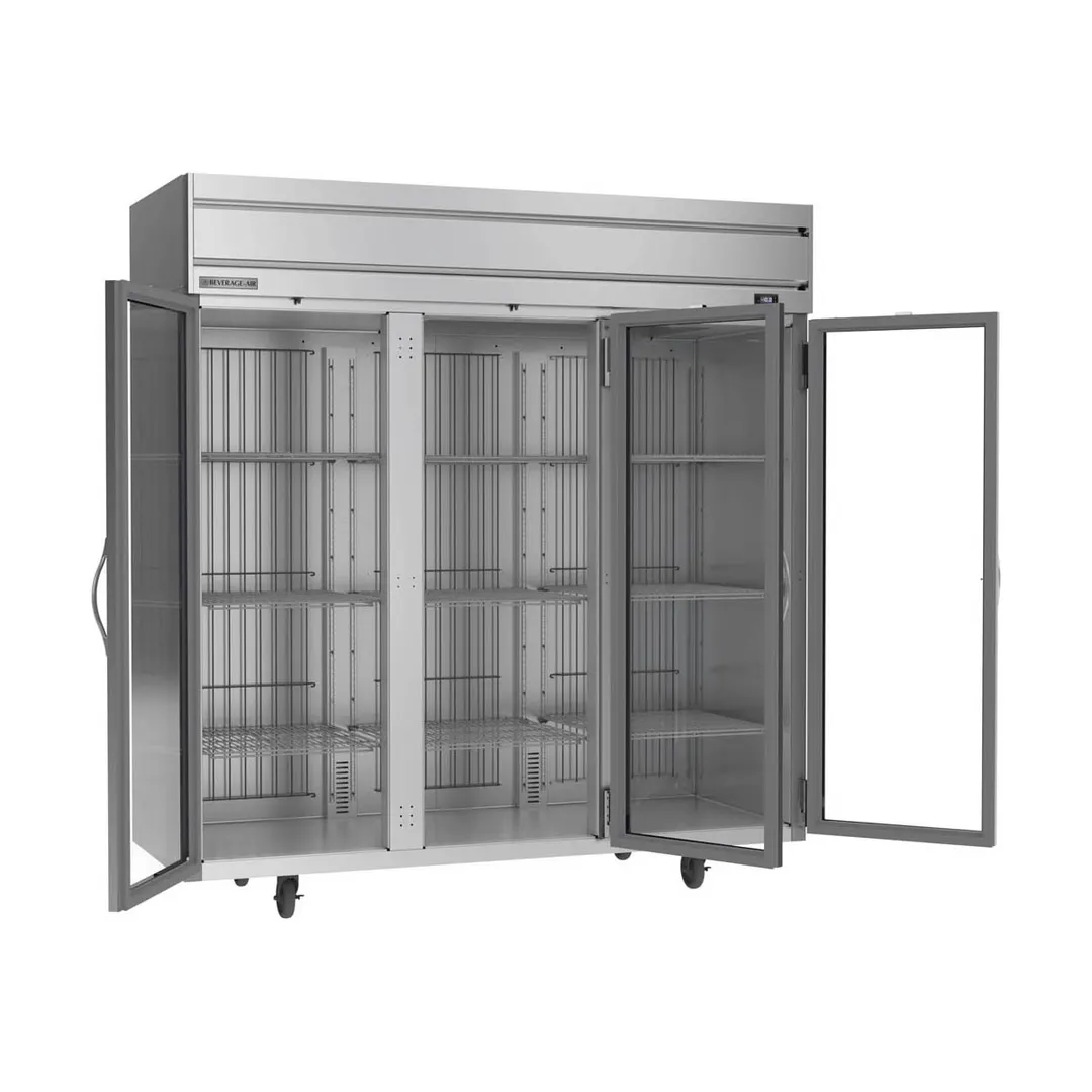 Beverage Air HFS3HC-1G 78" 3-Glass Door Reach-In Freezer, Top Mount, 69.1 cu. ft., Stainless Steel Front