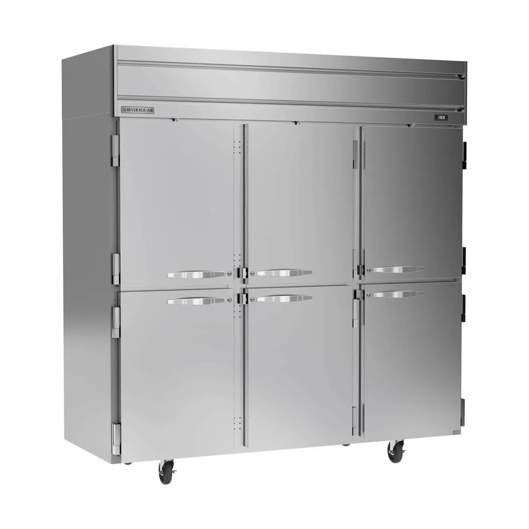 Beverage Air HFS3HC-1HS 78" 3-Section Reach-In Freezer, 6 Half Solid Doors, Top Mount, 69.1 cu. ft., Stainless Steel Front