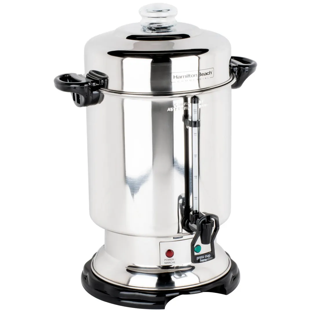 Hamilton Beach D50065 Coffee Urn/Percolator, S.Steel Exterior, 60 Cup Cap. w/ Cup Trip Handle - 120V