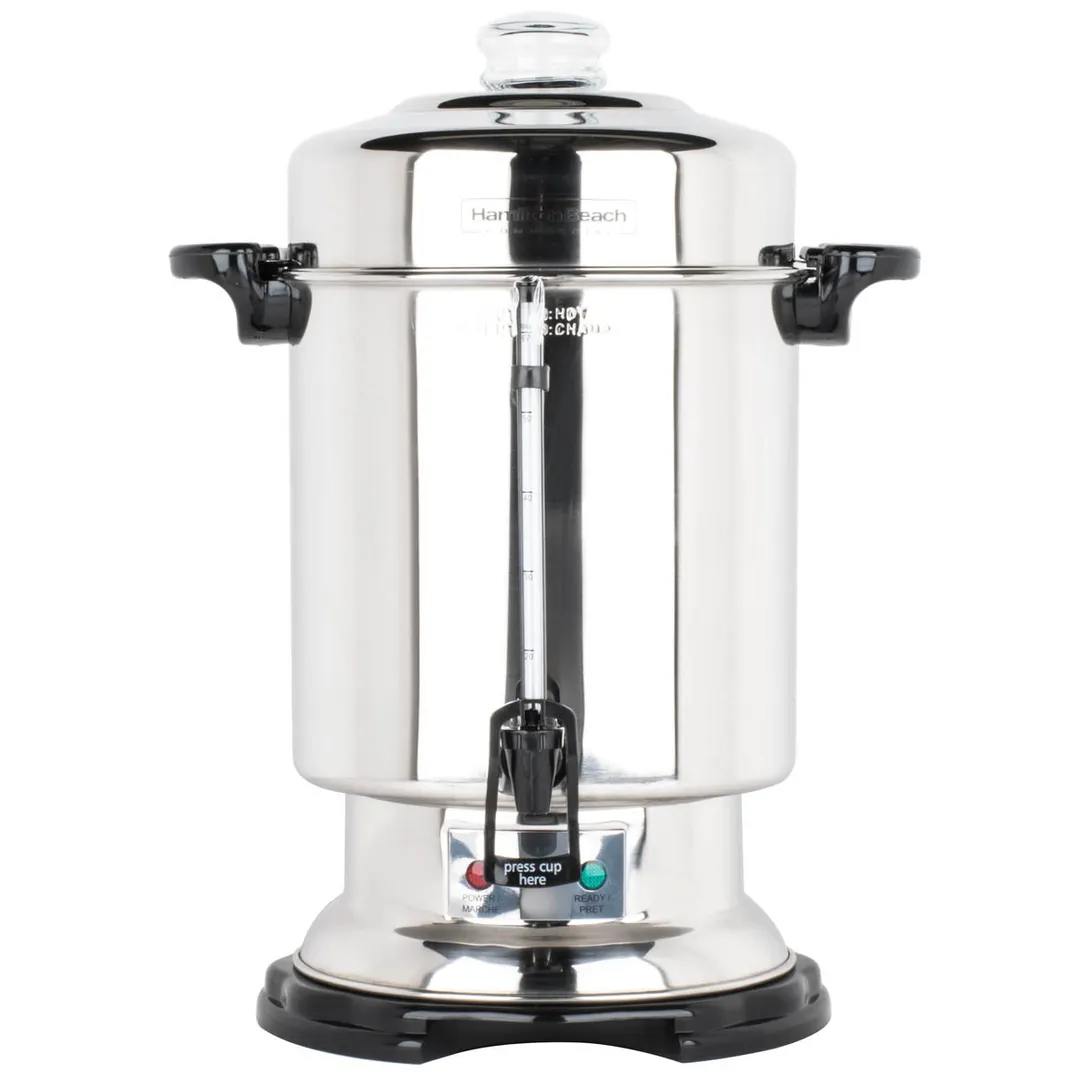 Hamilton Beach D50065 Coffee Urn/Percolator, S.Steel Exterior, 60 Cup Cap. w/ Cup Trip Handle - 120V