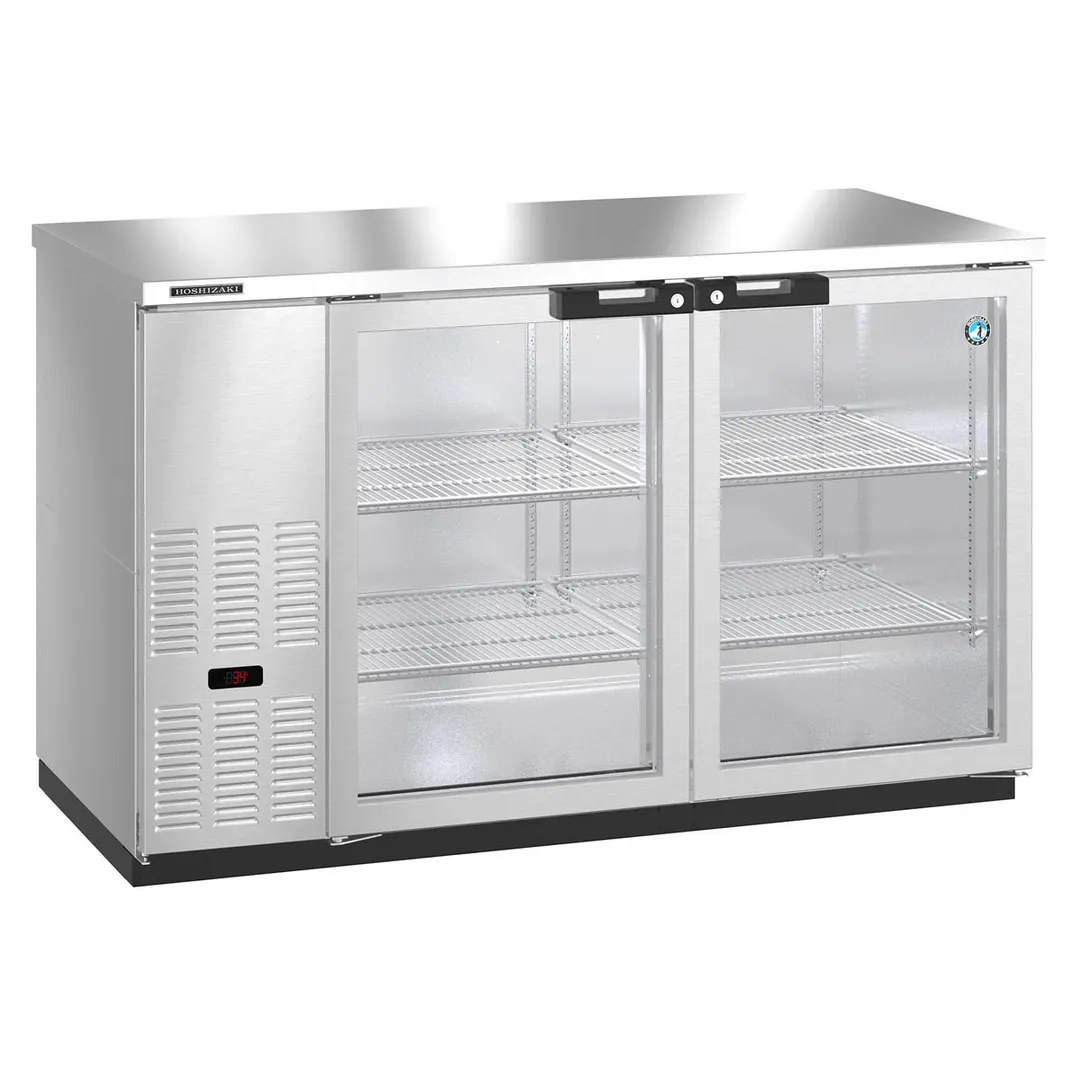 Hoshizaki BB59-G-S 59" Two Section Silver 2 Swinging Glass Door Back Bar Cooler, 18.45 cu. ft.