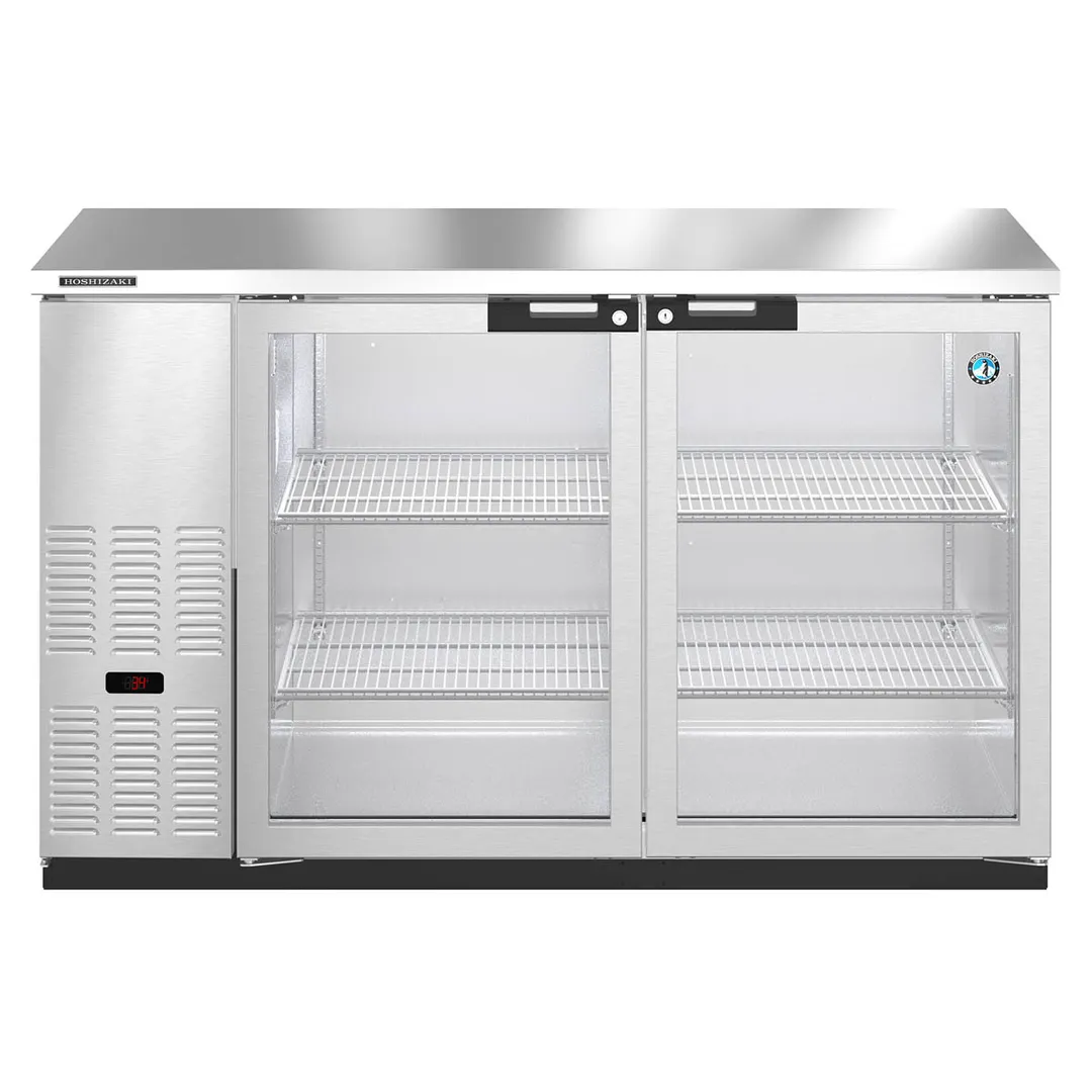 Hoshizaki BB59-G-S 59" Two Section Silver 2 Swinging Glass Door Back Bar Cooler, 18.45 cu. ft.