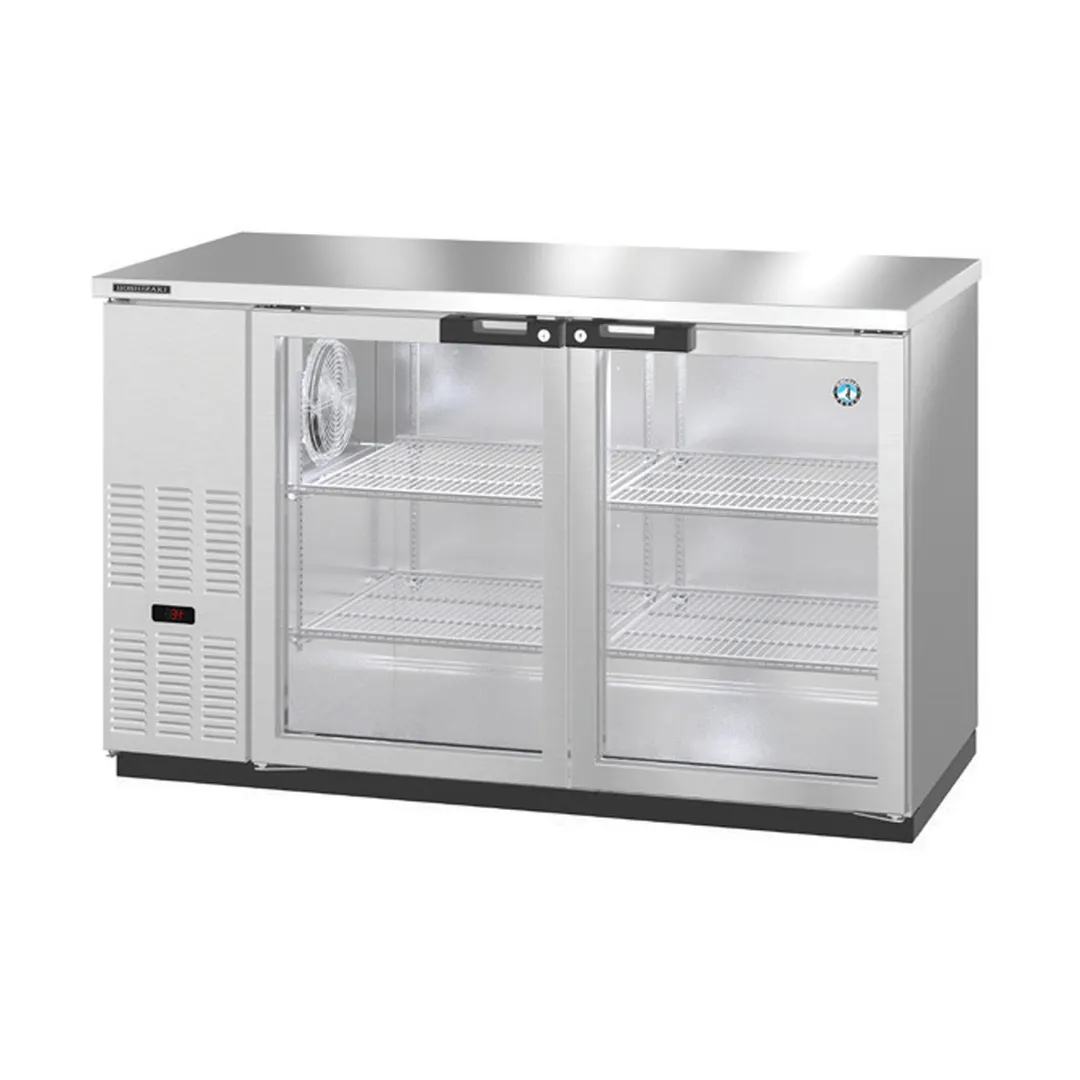 Hoshizaki BB59-G-S 59" Two Section Silver 2 Swinging Glass Door Back Bar Cooler, 18.45 cu. ft.