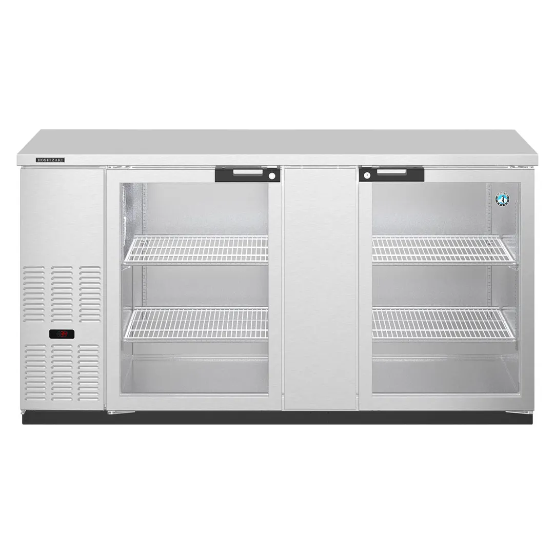 Hoshizaki BB69-G-S 69" Two Section Silver 2 Swinging Glass Door Back Bar Cooler, 21.80 cu. ft.