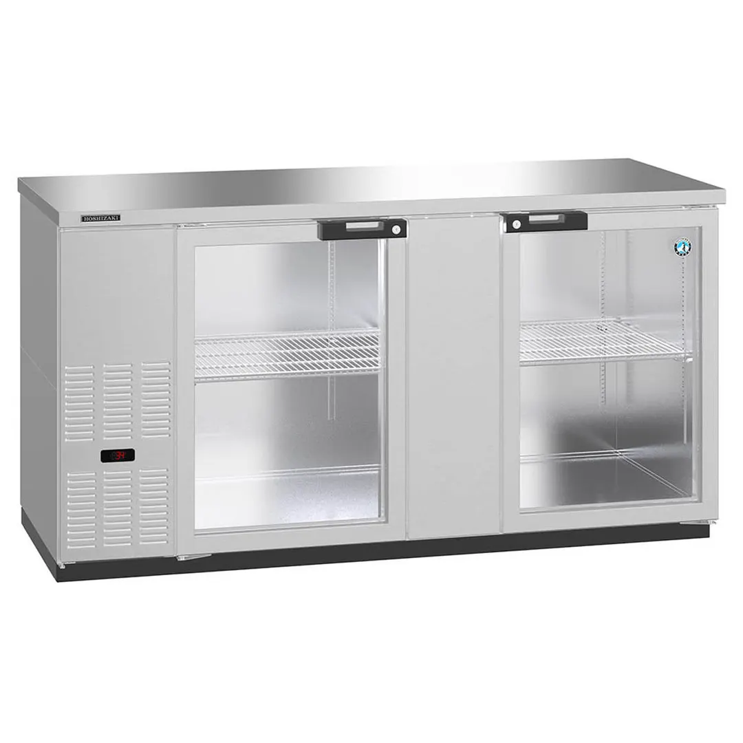 Hoshizaki BB69-G-S 69" Two Section Silver 2 Swinging Glass Door Back Bar Cooler, 21.80 cu. ft.