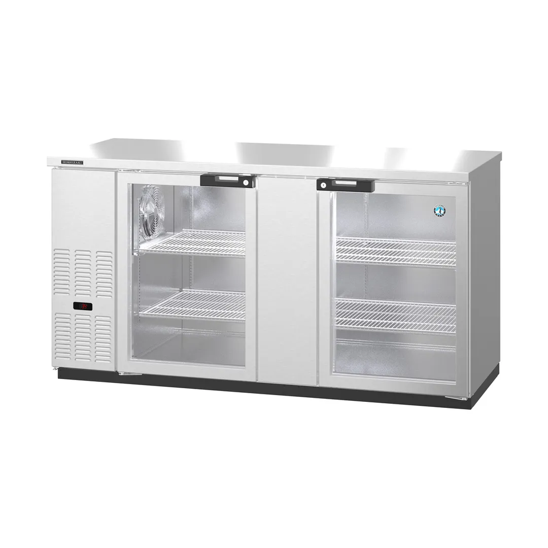 Hoshizaki BB69-G-S 69" Two Section Silver 2 Swinging Glass Door Back Bar Cooler, 21.80 cu. ft.