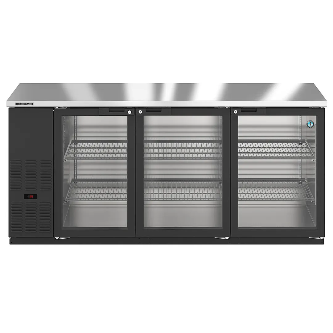 Hoshizaki BB80-G 80" Three Section 3 Swinging Glass Door Back Bar Cooler, 26.74 cu. ft.