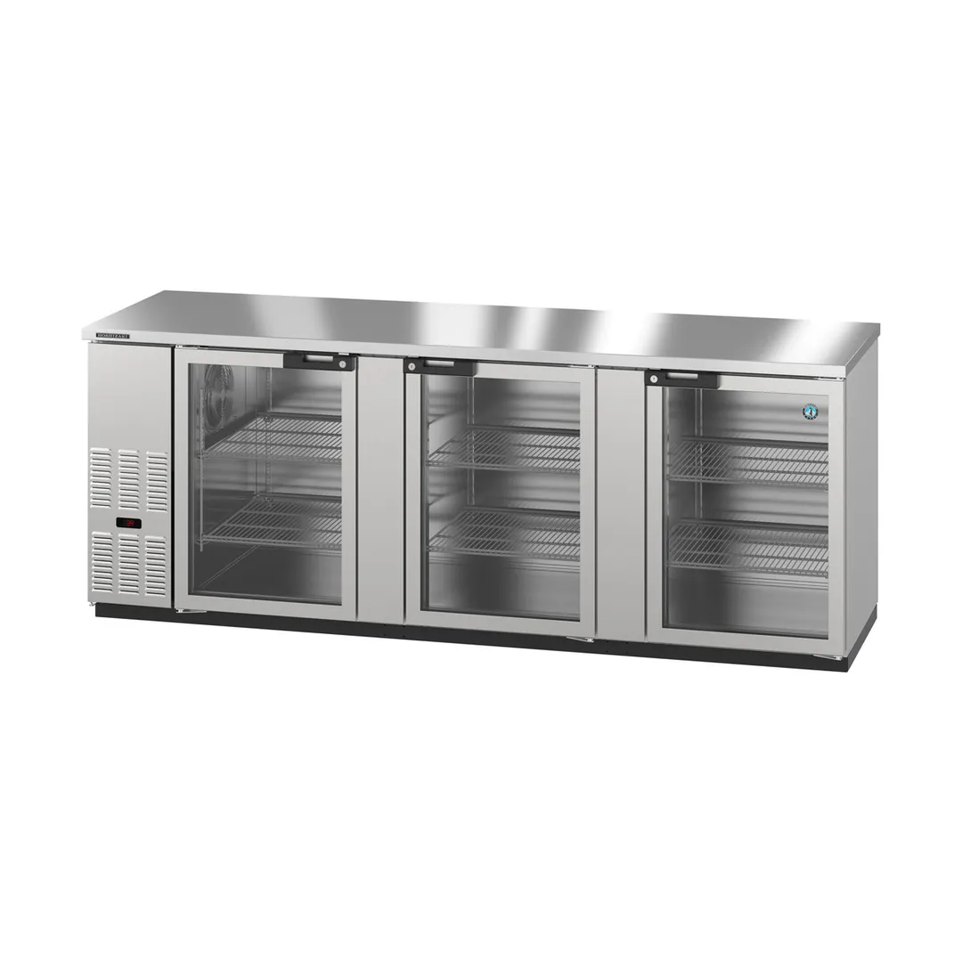 Hoshizaki BB95-G-S 95" Three Section 3 Swinging Glass Door Back Bar Cooler, 32.53 cu. ft.