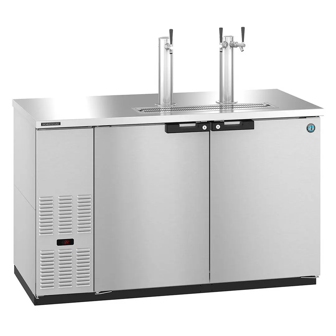 Hoshizaki DD59-S Stainless Steel Single/Double Tap Kegerator Beer Dispenser, Two 1/2 Keg