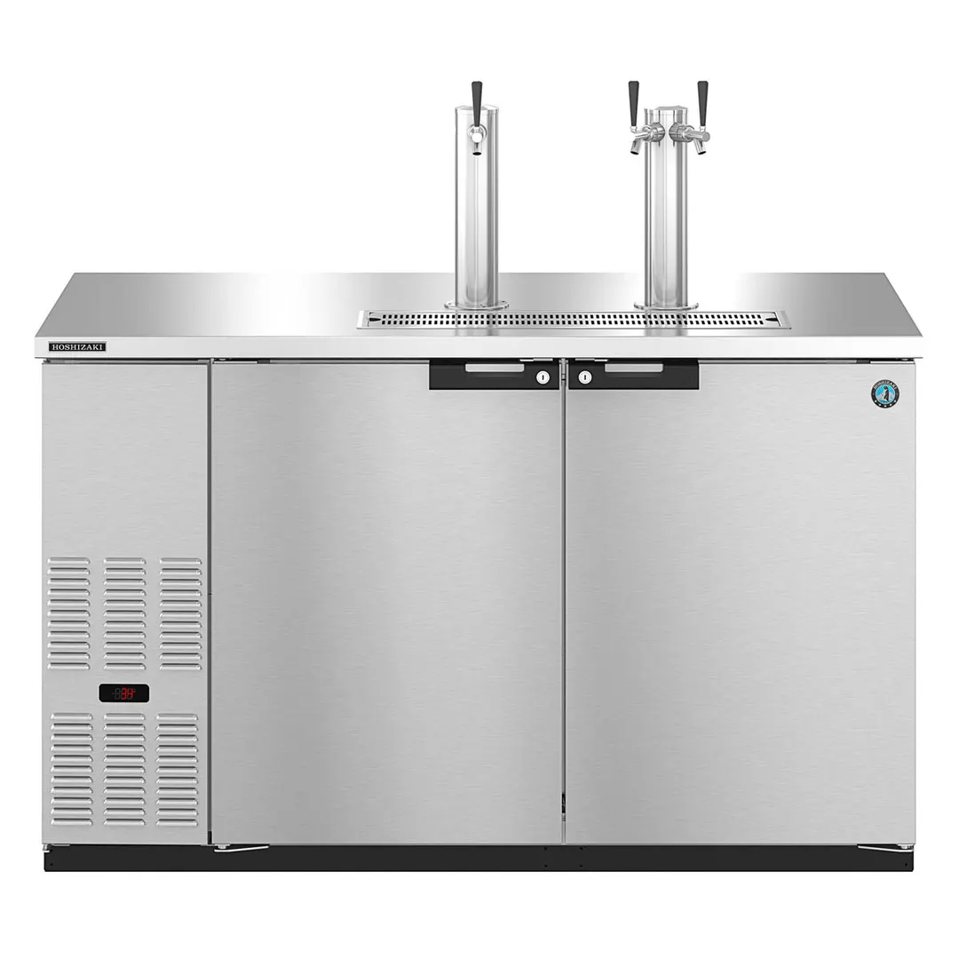 Hoshizaki DD59-S Stainless Steel Single/Double Tap Kegerator Beer Dispenser, Two 1/2 Keg
