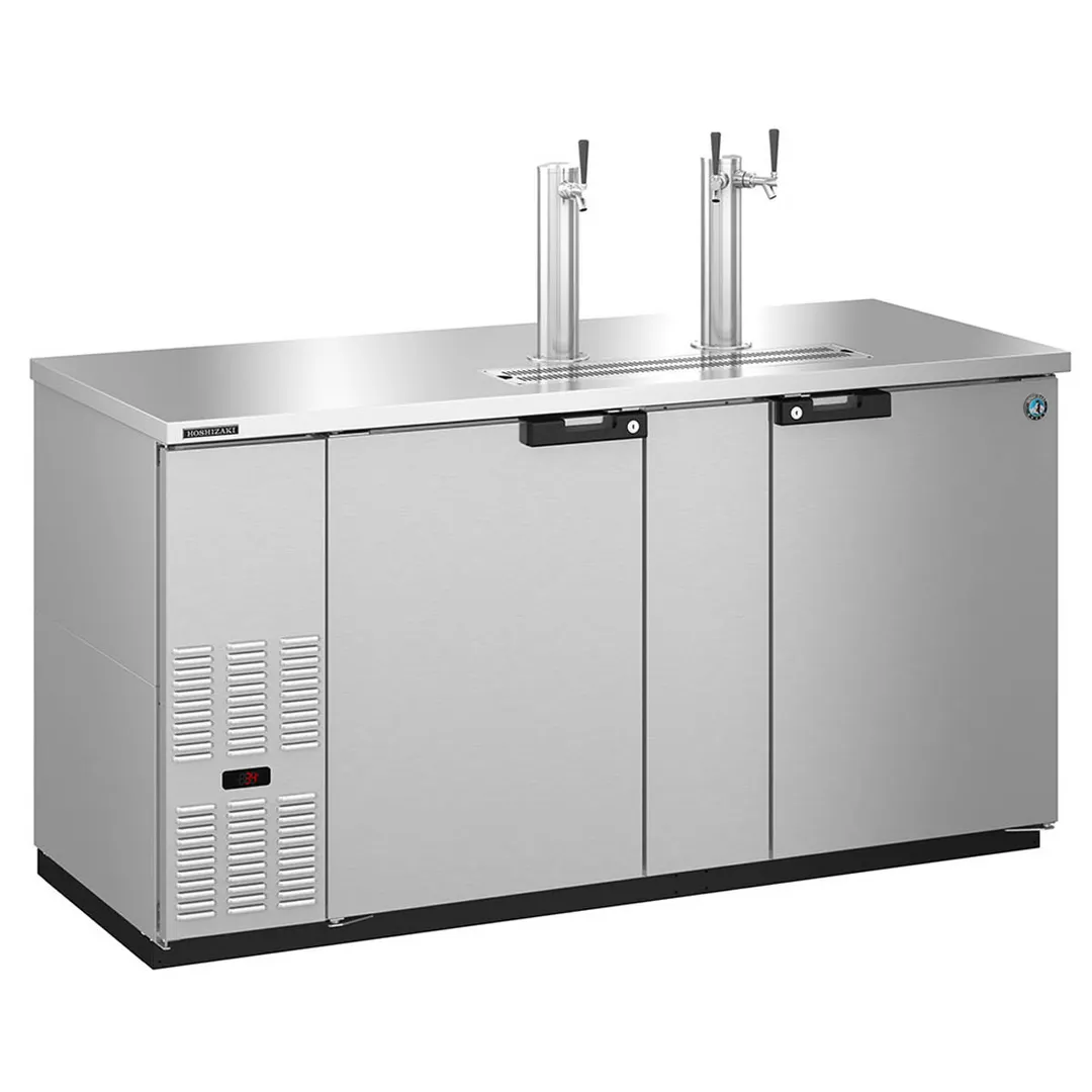 Hoshizaki DD69-S Stainless Steel Single/Double Tap Kegerator Beer Dispenser, 3x1/2 Keg Capacity