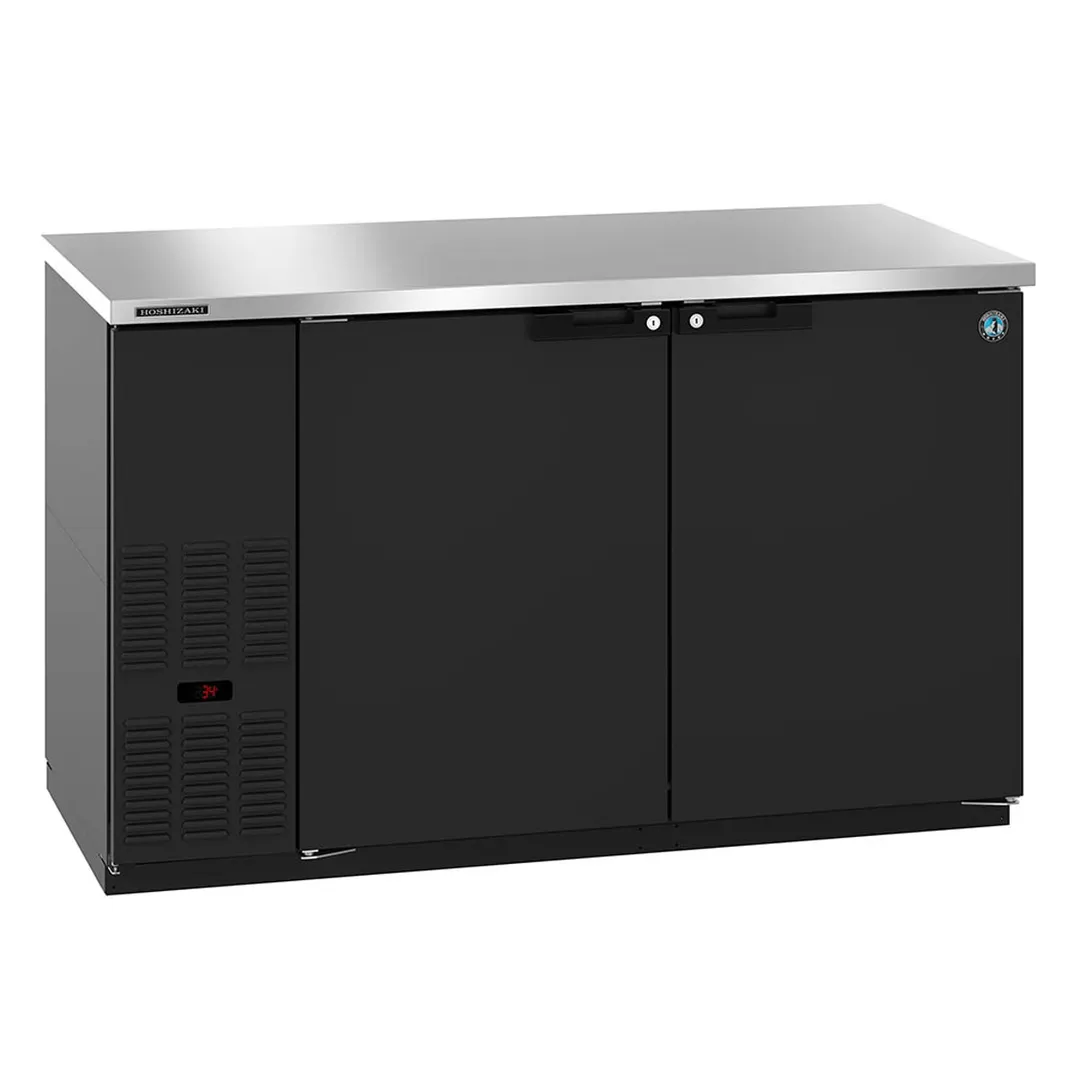 Hoshizaki BB59 59" Two Section Black 2 Swinging Solid Door Back Bar Cooler, 18.56 cu. ft.