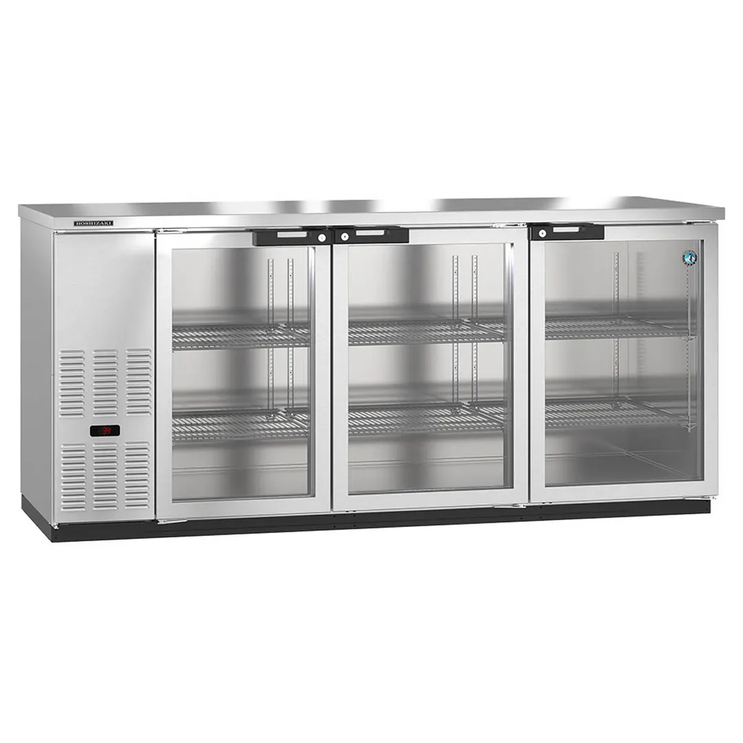 Hoshizaki BB80-G-S 80" Three Section 3 Swing Glass Door Back Bar Cooler, 26.74 cu. ft.