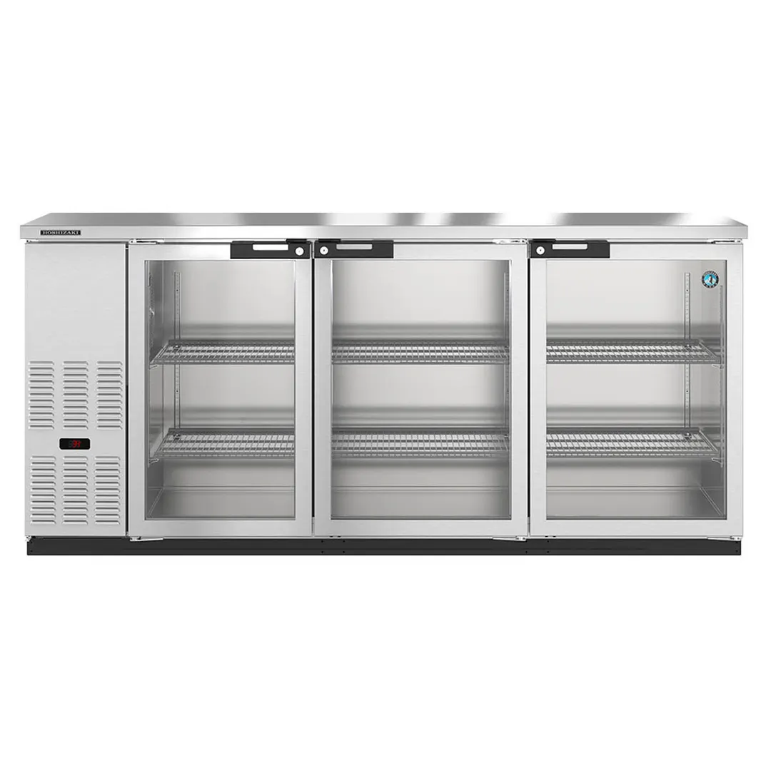 Hoshizaki BB80-G-S 80" Three Section 3 Swing Glass Door Back Bar Cooler, 26.74 cu. ft.