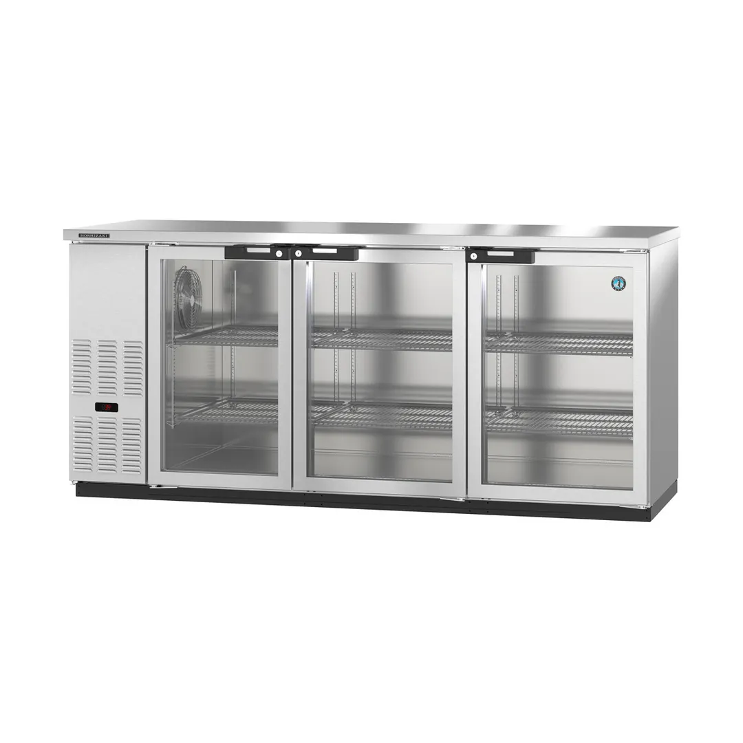 Hoshizaki BB80-G-S 80" Three Section 3 Swing Glass Door Back Bar Cooler, 26.74 cu. ft.