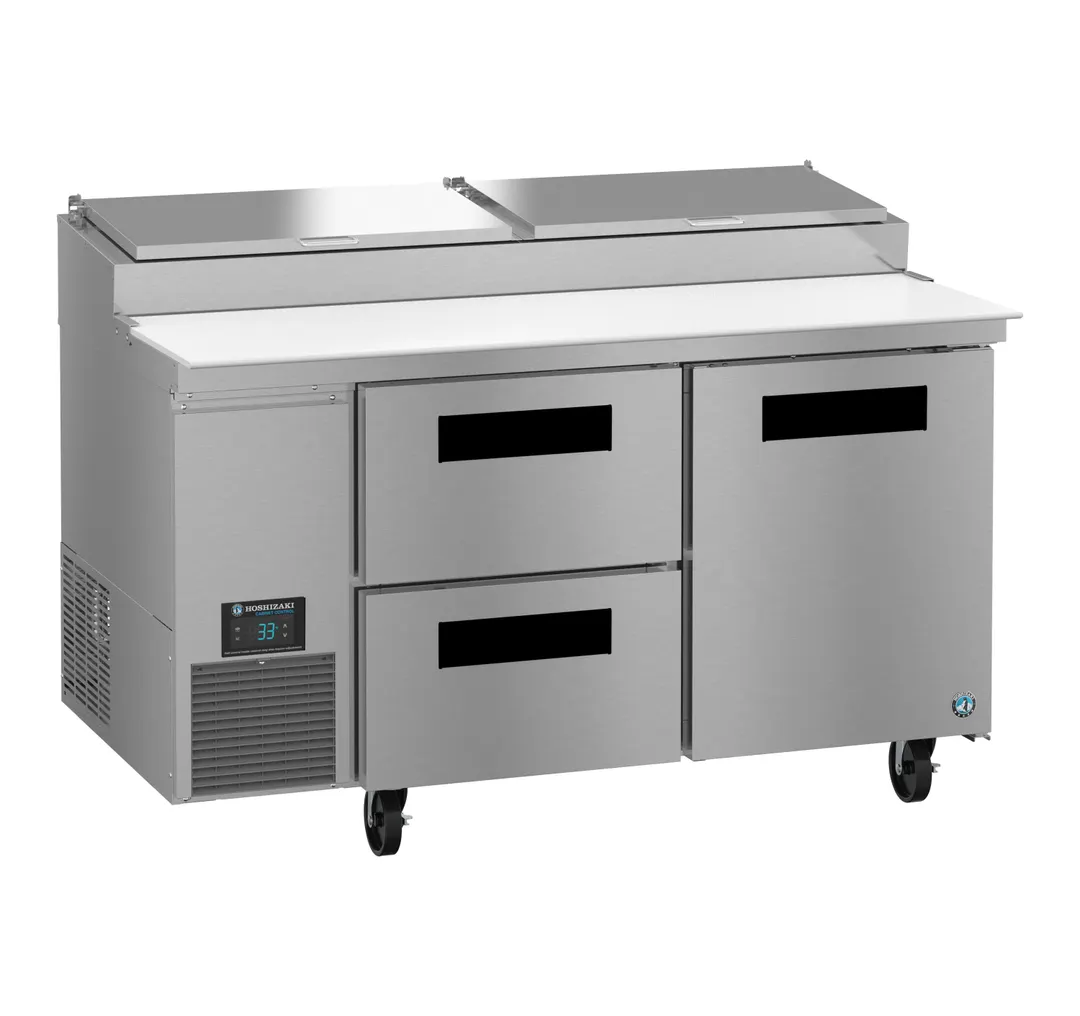 Hoshizaki PR60B-D2 60" 2-Section Refrigerated Pizza Prep Table, 2 Doors, 2 Drawers, 8 1/3 Size Pans