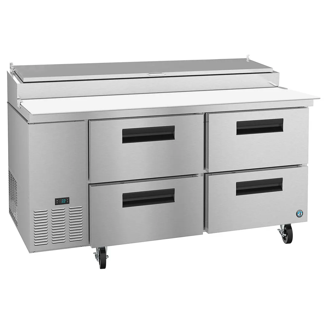 Hoshizaki PR67A-D4 67" 2-Section Refrigerated Pizza Prep Table w/ 4 Drawers, (9) 1/3 Size Pans
