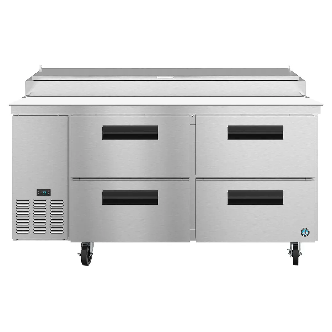Hoshizaki PR67A-D4 67" 2-Section Refrigerated Pizza Prep Table w/ 4 Drawers, (9) 1/3 Size Pans