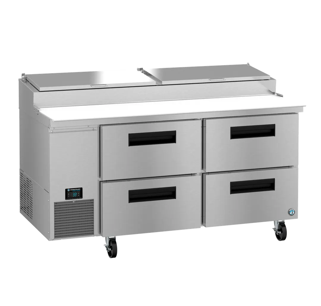 Hoshizaki PR67B-D4 67" Two Section Refrigerated Pizza Prep Table w/ 4 Drawers, (9) 1/3 Size Pans