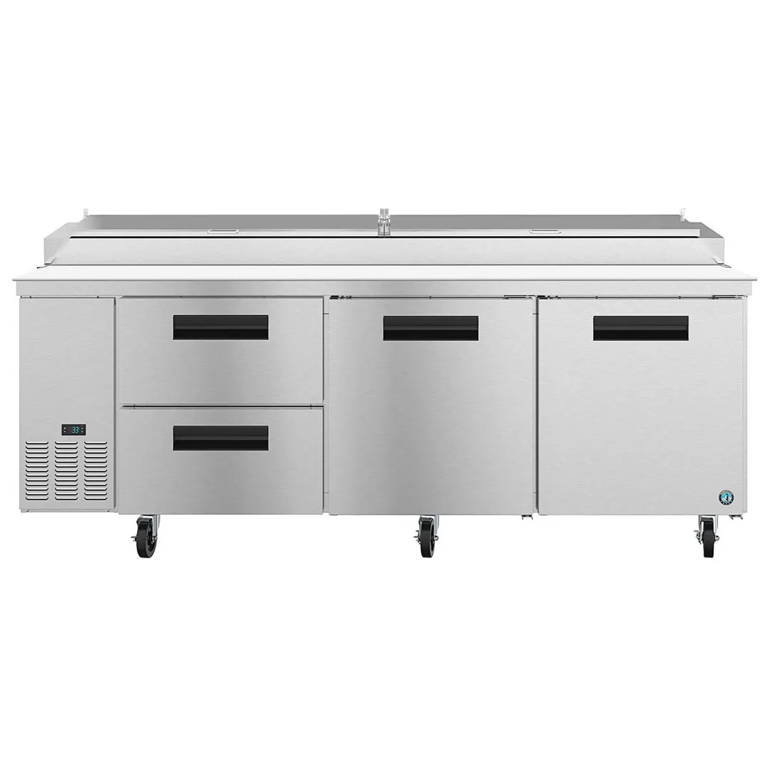Hoshizaki PR93A-D2 93" 3-Section Refrigerated Pizza Prep Table w/ 2 Doors & 2 Drawers