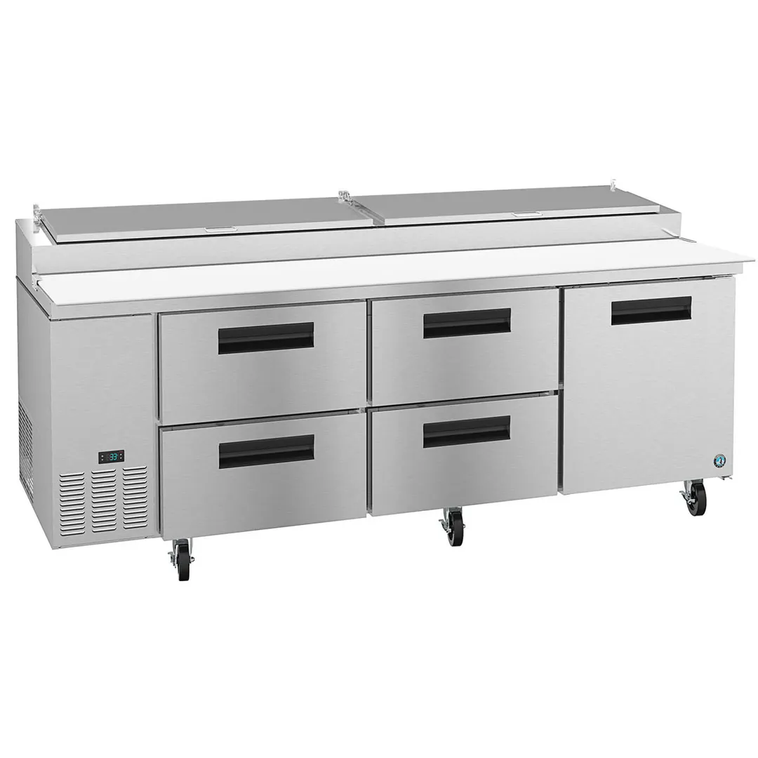 Hoshizaki PR93A-D4 93" 3-Section Refrigerated Pizza Prep Table w/ 4 Drawers & 1 Door
