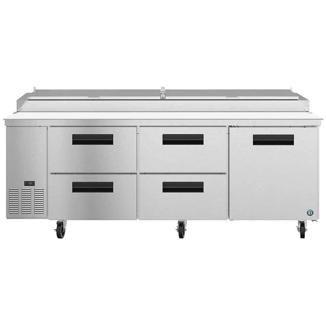 Hoshizaki PR93A-D4 93" 3-Section Refrigerated Pizza Prep Table w/ 4 Drawers & 1 Door