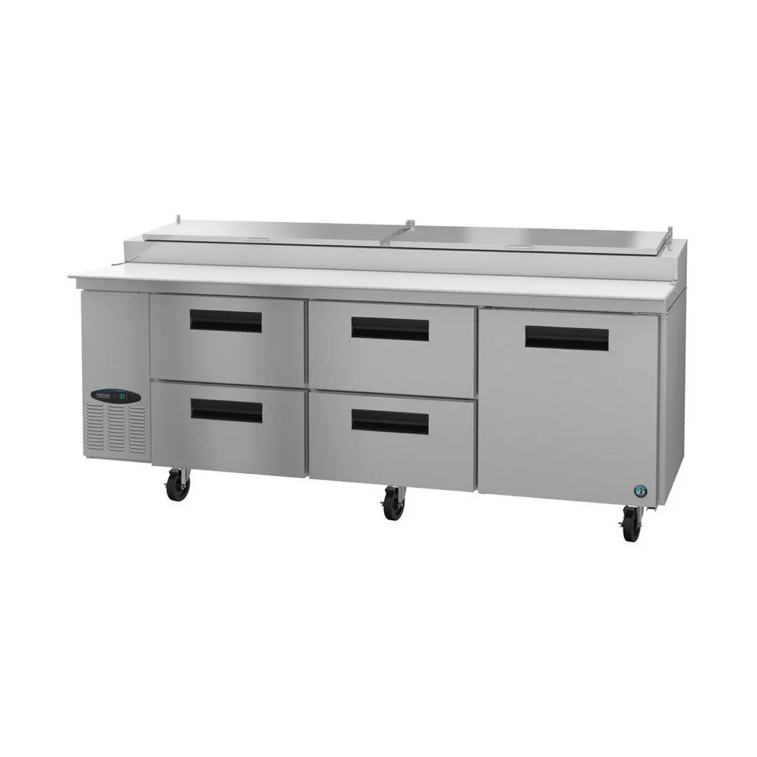 Hoshizaki PR93A-D4 93" 3-Section Refrigerated Pizza Prep Table w/ 4 Drawers & 1 Door