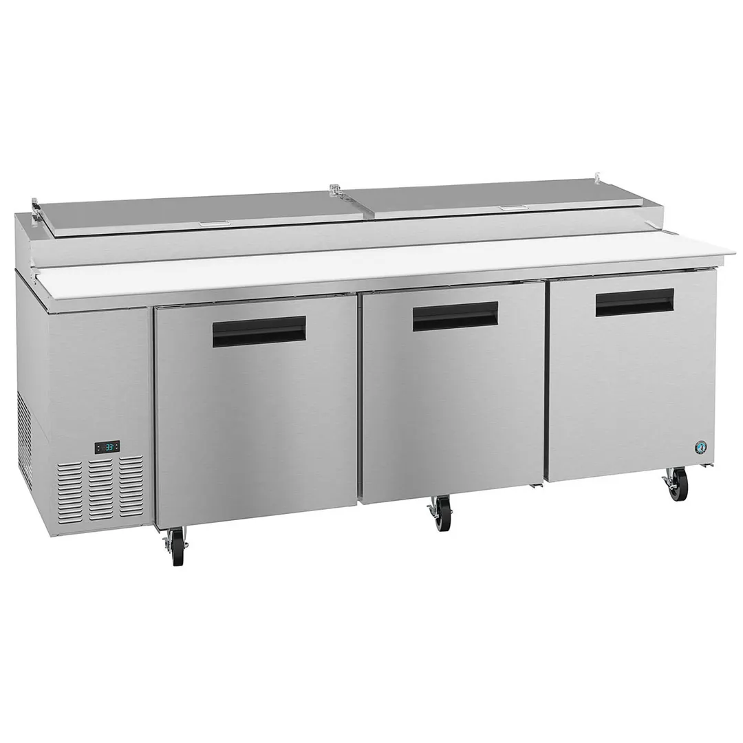 Hoshizaki PR93A 93" 3-Section Refrigerated Pizza Prep Table w/ 3 Doors, (12) 1/3 Size Pans