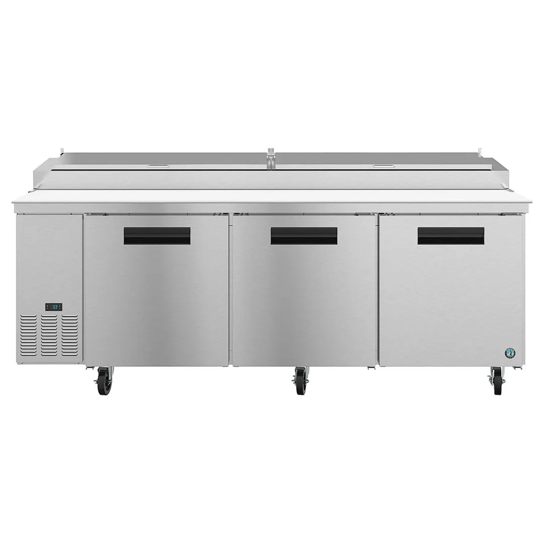 Hoshizaki PR93A 93" 3-Section Refrigerated Pizza Prep Table w/ 3 Doors, (12) 1/3 Size Pans